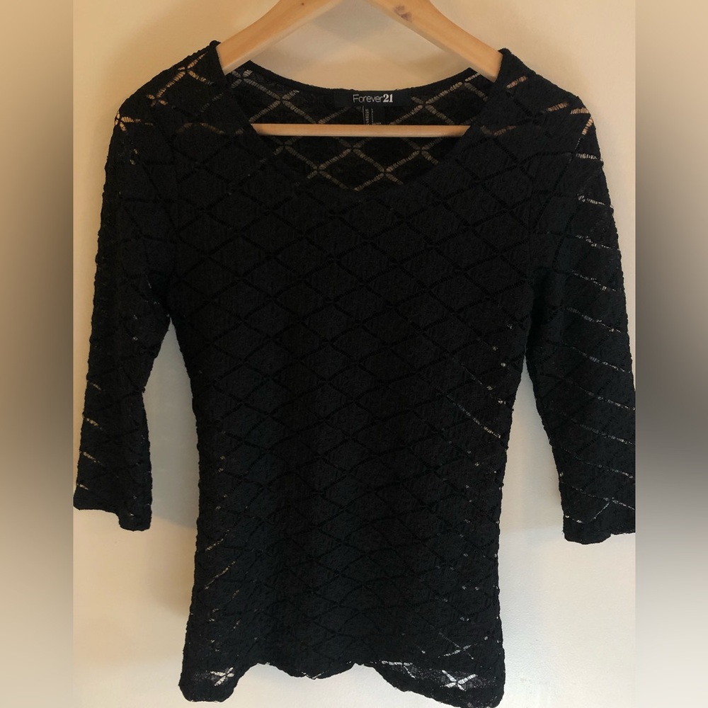 Forever 21 Black Lace 3/4 Sleeve Top
